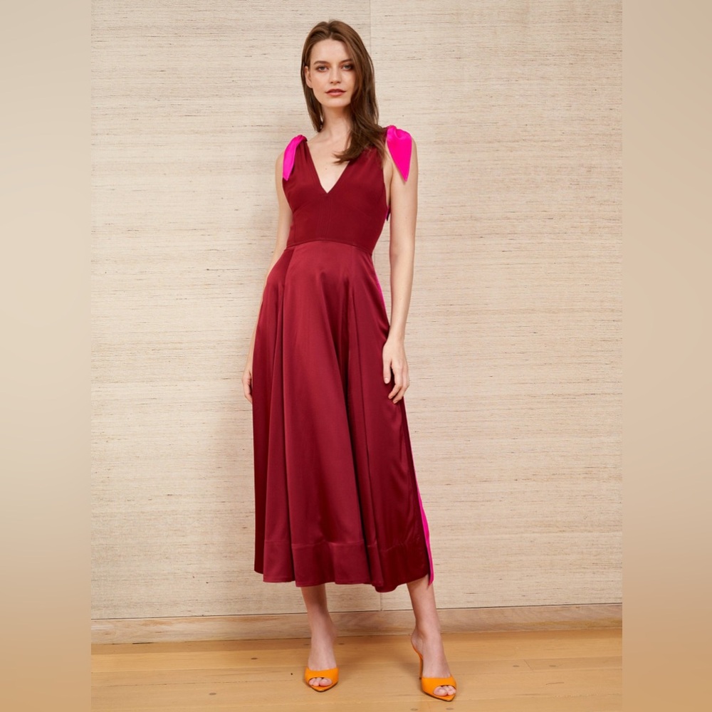 NWT La Ligne Charlotte Silk Midi Dress - Burgundy and Pink